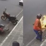 Motociclista se desequilibra e moto estacionada pega fogo no Sudoeste baiano
